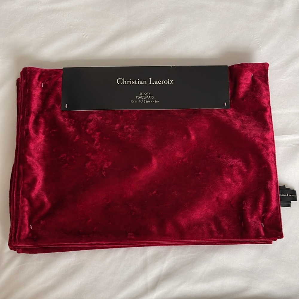 Christian Lacroix Red Velvet Table Placemats, Set of 4 - Picture 3 of 7